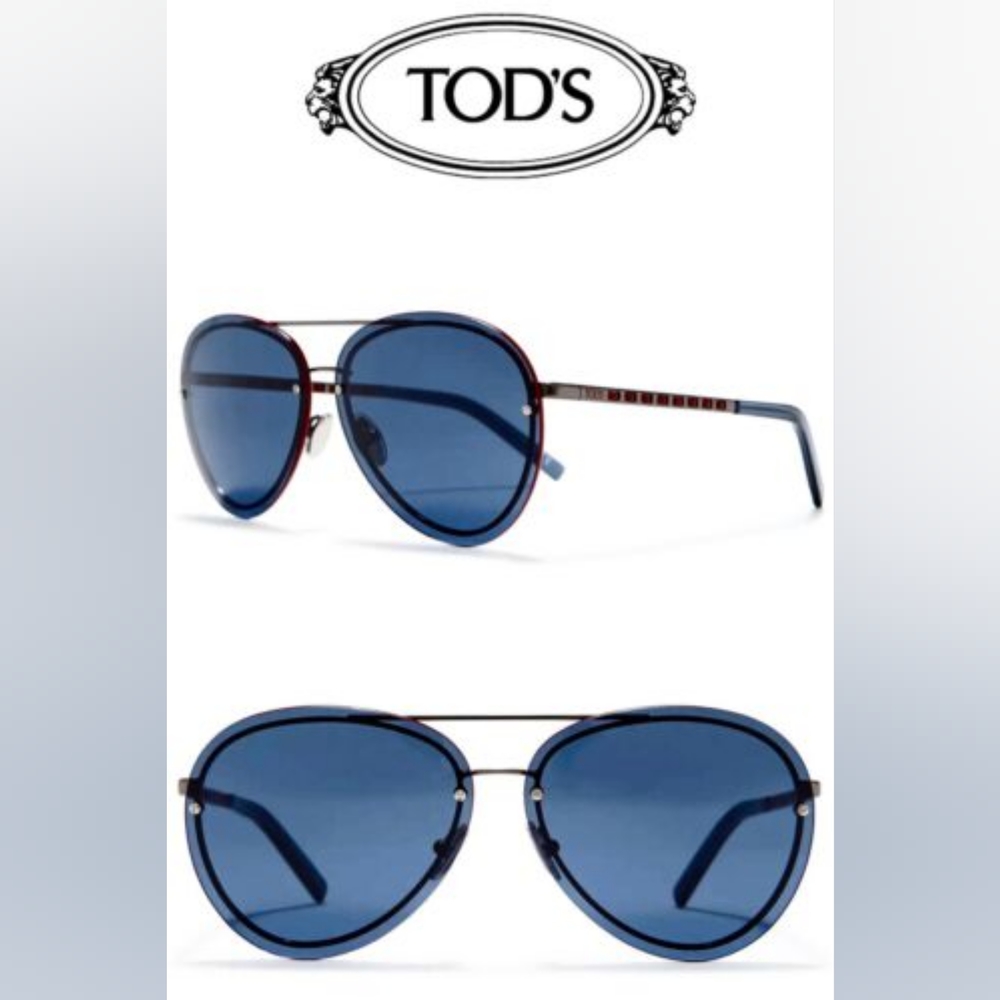 Tod's TO248 12V Gunmetal Leather Round Aviator Metal Sunglasses Frame 63-10-140